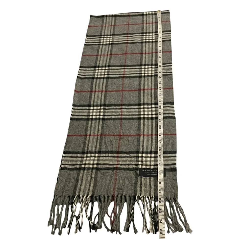 The Men's Store Bloomingdale’s Charcoal Red Checkered Scarf Made in Germany EUC